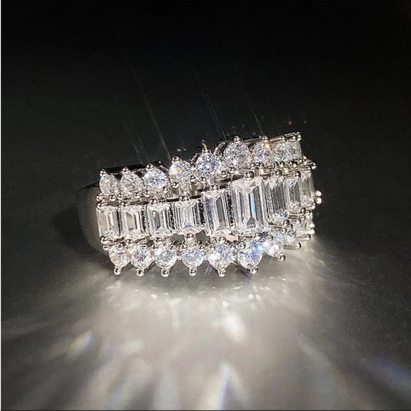 Wedding bridal anniversary sterling silver crown ring CZ  Rectangular Sp… - Picture 17 of 17